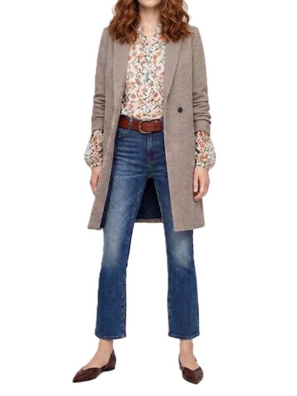 ZARA Wool Blend Coat Medium Taupe Brown Minimalist Single Breasted EUC